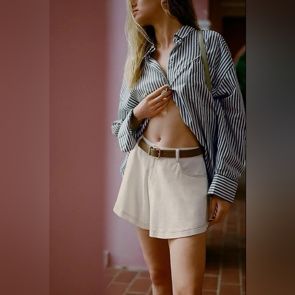 Anthropologie Bennet Striped Oversized Buttondown Shirt Maeve Dark Gray White - Picture 4 of 7